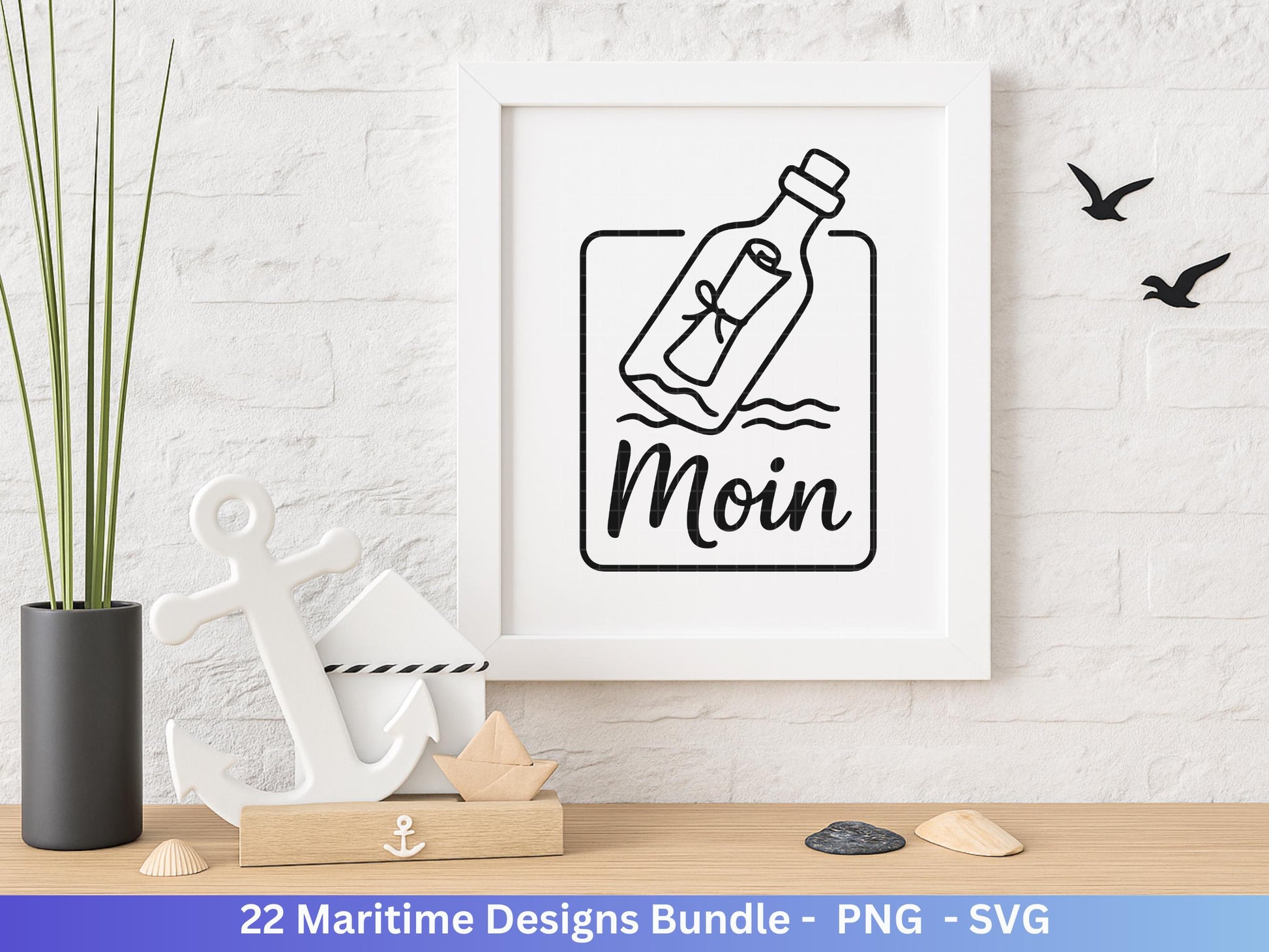 Maritim SVG Bundle | Plotterdatei Laserdatei | Moin Küstenkind Sprüche | Nordsee Ostsee Meer | Anker Möwen Strandkorb | Cricut Silhouette
