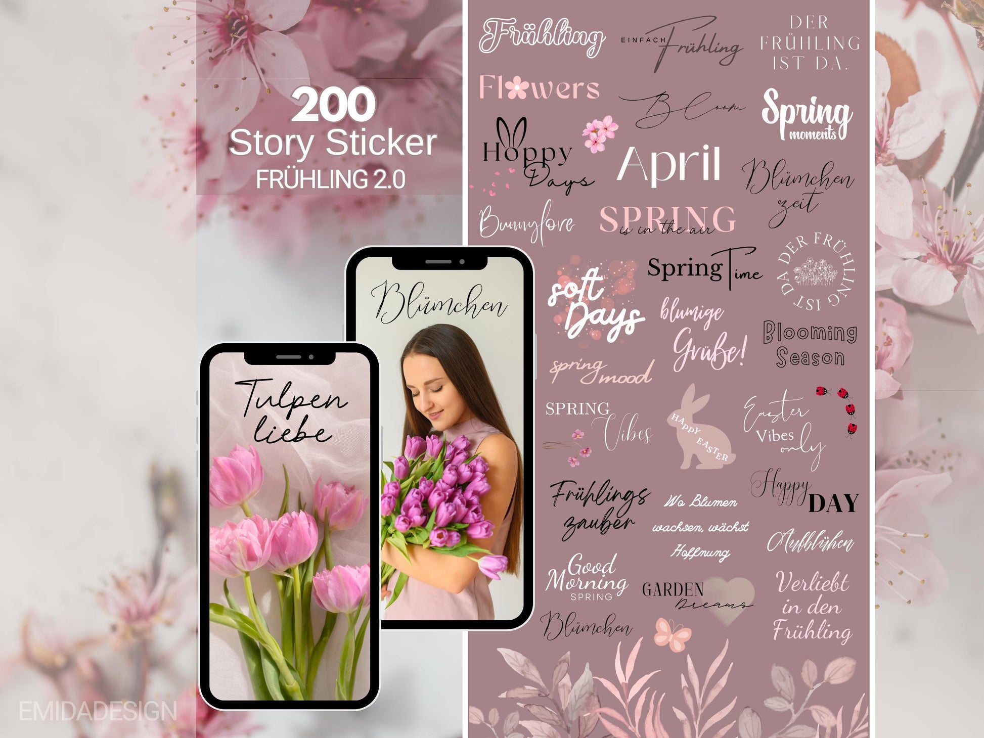 200 Instagram Story Sticker – Frühling Deutsch | Spring Vibes | Blütenzauber | Saison Sprüche | Pastell | Daily Alltag | Kalligraphie Ostern