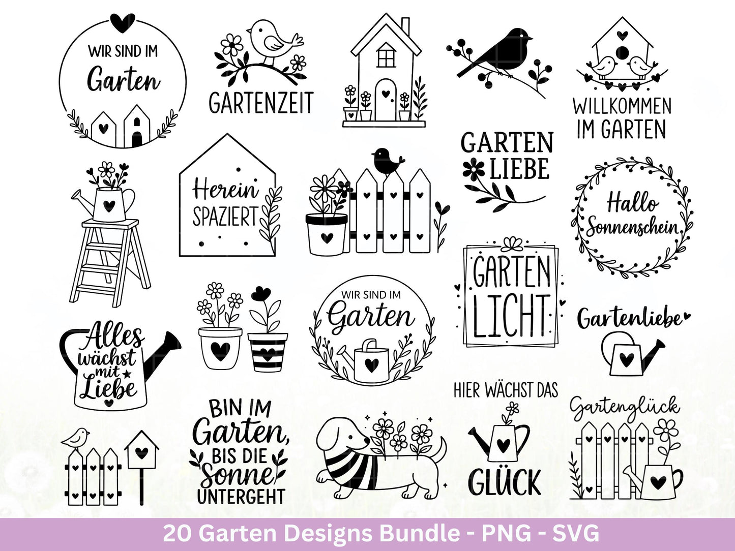 Garten Plotterdatei Bundle – Frühling SVG | Gartenliebe Sprüche Blumen & Gießkanne | Gartenglück Deko | Vogel Zaun Haus| Cricut Laserdatei