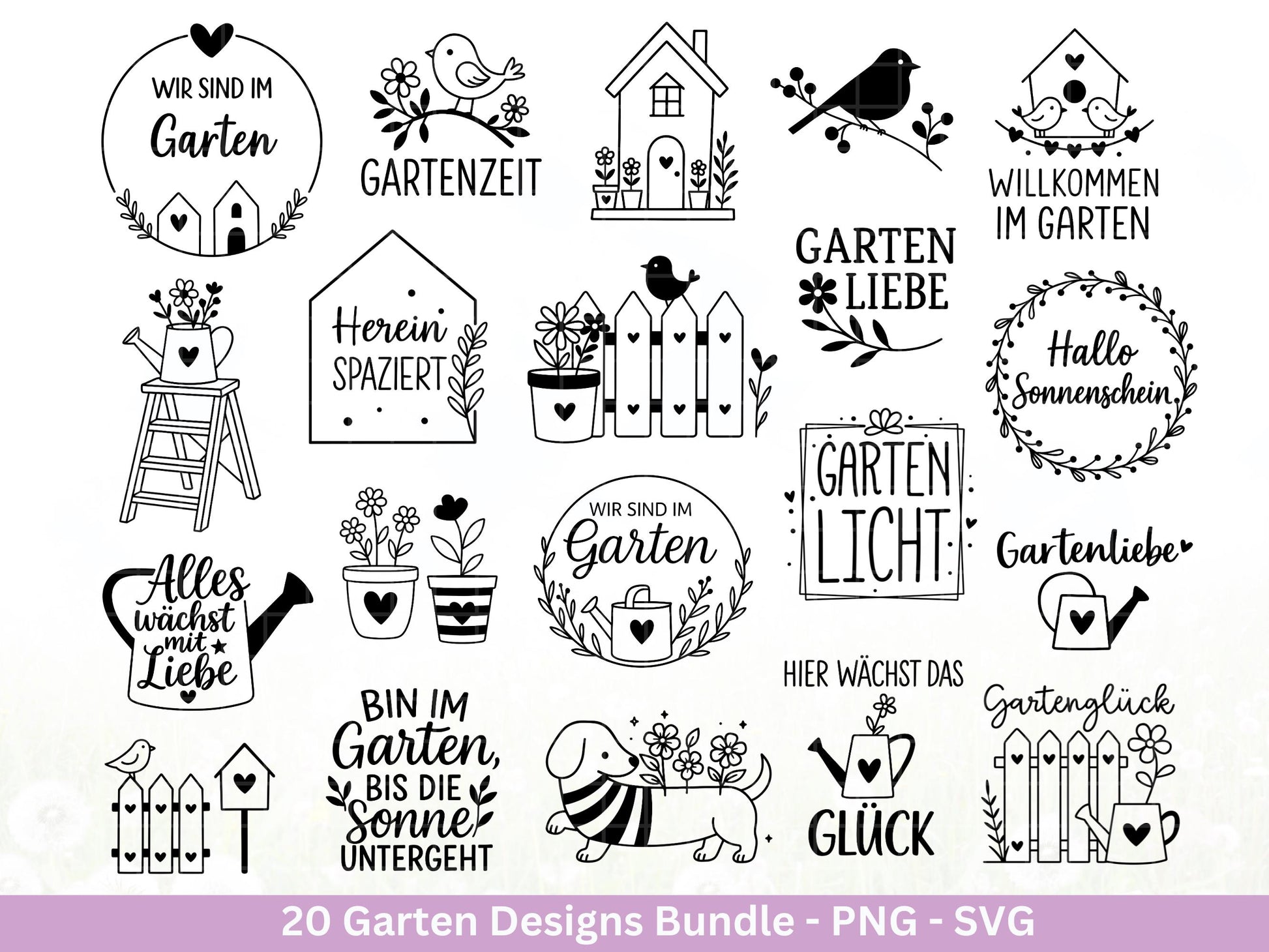Garten Plotterdatei Bundle – Frühling SVG | Gartenliebe Sprüche Blumen & Gießkanne | Gartenglück Deko | Vogel Zaun Haus| Cricut Laserdatei