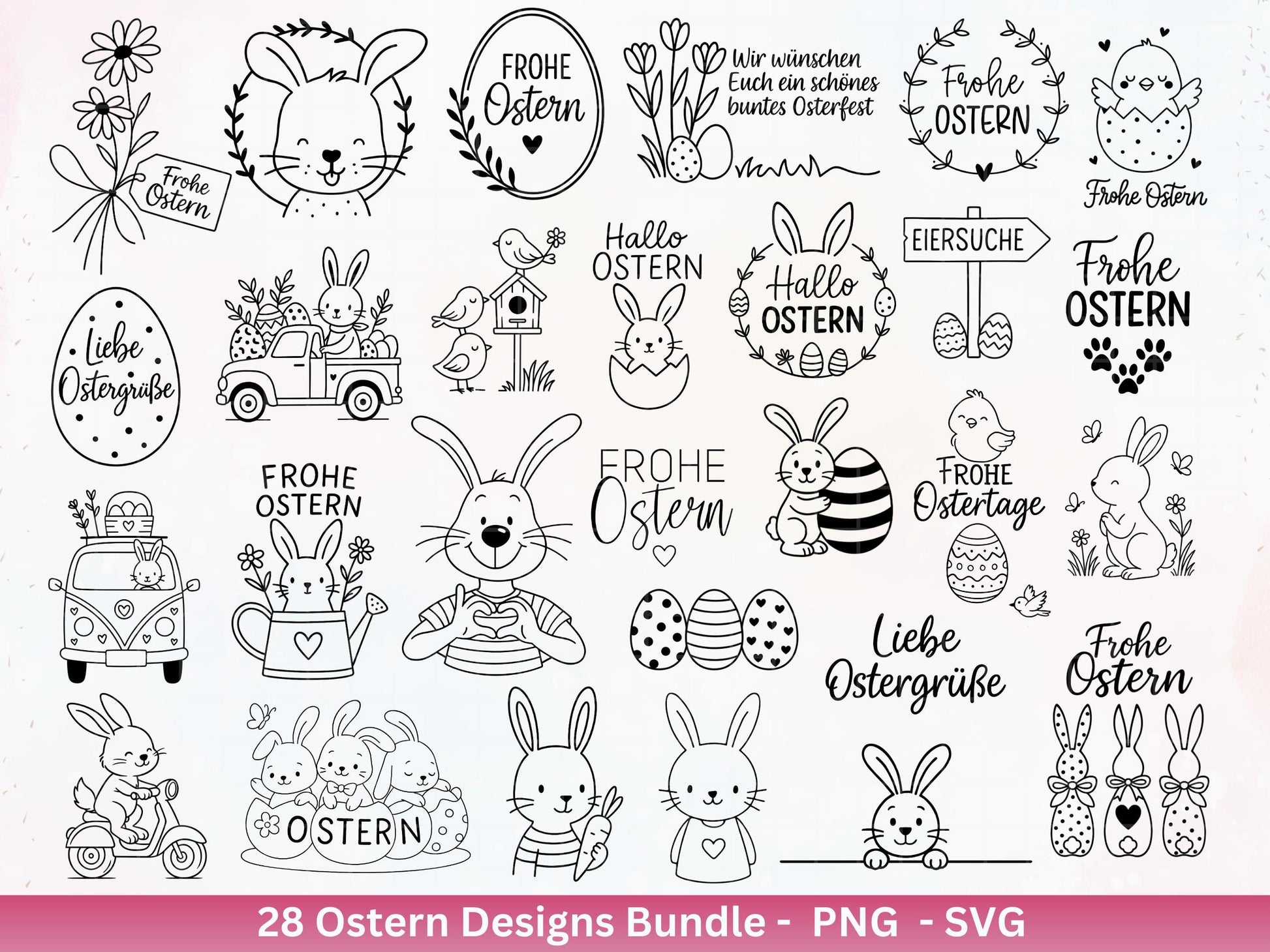 Ostern Plotterdatei Bundle – Süße Hasen Frohe Ostern Sprüche | Deutsche Oster SVG Designs | Ostergrüße Eiersuche Motive | Cricut Laserdatei