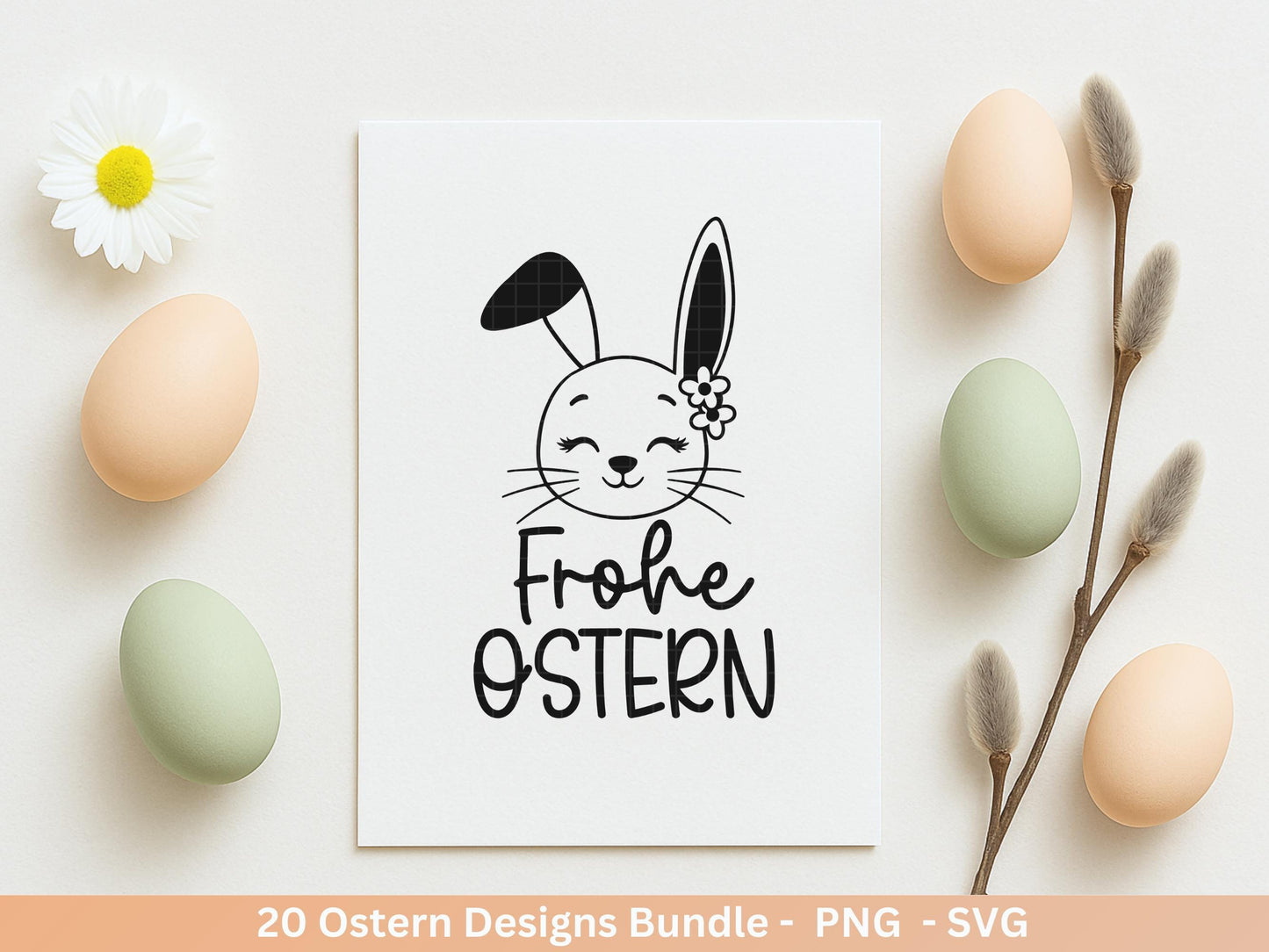 Ostern Plotterdatei Bundle – Deutsche Oster Sprüche Süße Hasen | Ostergruss Designs | Frohe Ostern SVG | Eiersuche Motive Cricut Laserdatei