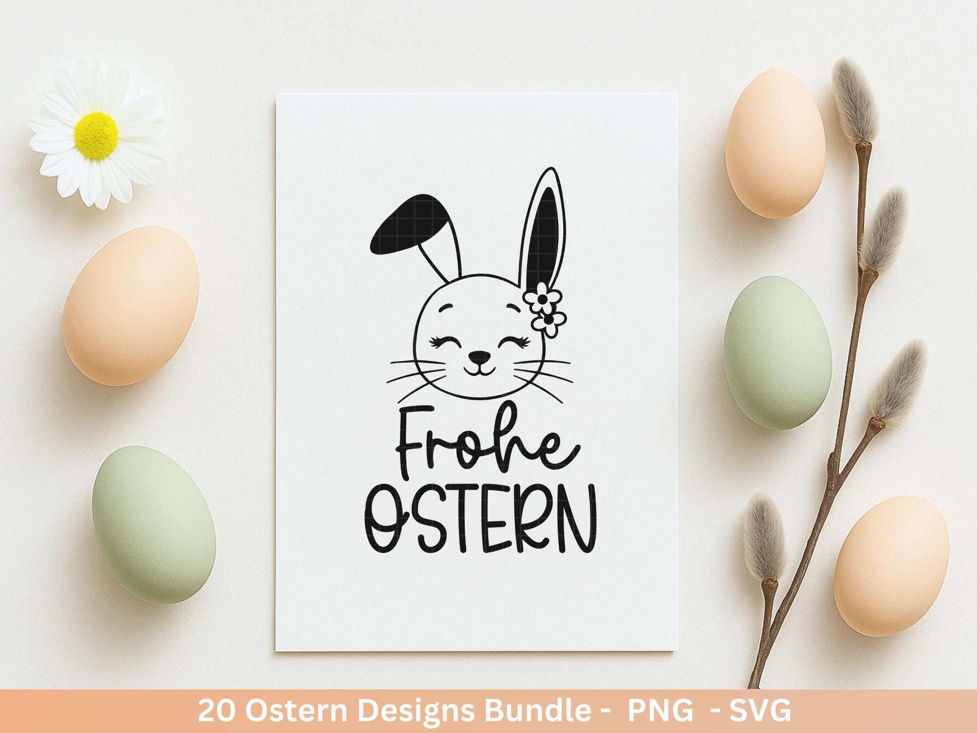 Ostern Plotterdatei Bundle – Deutsche Oster Sprüche Süße Hasen | Ostergruss Designs | Frohe Ostern SVG | Eiersuche Motive Cricut Laserdatei