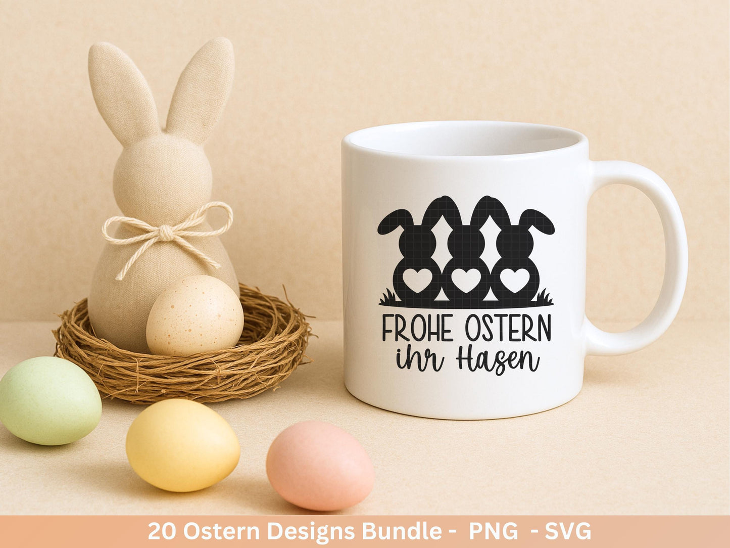 Ostern Plotterdatei Bundle – Deutsche Oster Sprüche Süße Hasen | Ostergruss Designs | Frohe Ostern SVG | Eiersuche Motive Cricut Laserdatei