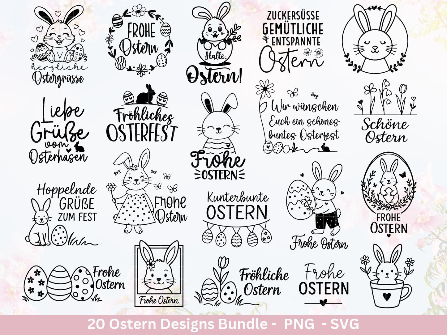 Ostern Plotterdatei Bundle – Süße Hasen & Frohe Ostern Sprüche | Deutsche Oster SVG Designs | Ostergrüße Motive Frühling | Cricut Laserdatei