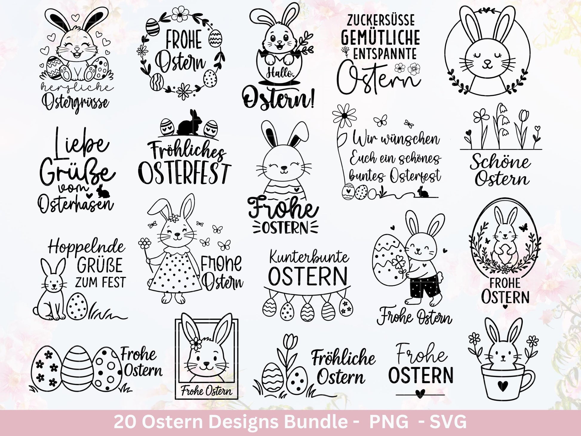 Ostern Plotterdatei Bundle – Süße Hasen & Frohe Ostern Sprüche | Deutsche Oster SVG Designs | Ostergrüße Motive Frühling | Cricut Laserdatei