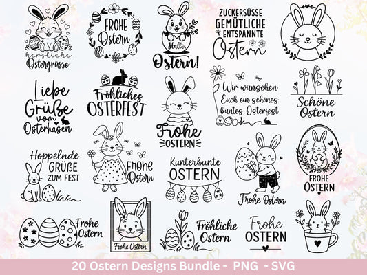 Ostern Plotterdatei Bundle – Süße Hasen & Frohe Ostern Sprüche | Deutsche Oster SVG Designs | Ostergrüße Motive Frühling | Cricut Laserdatei