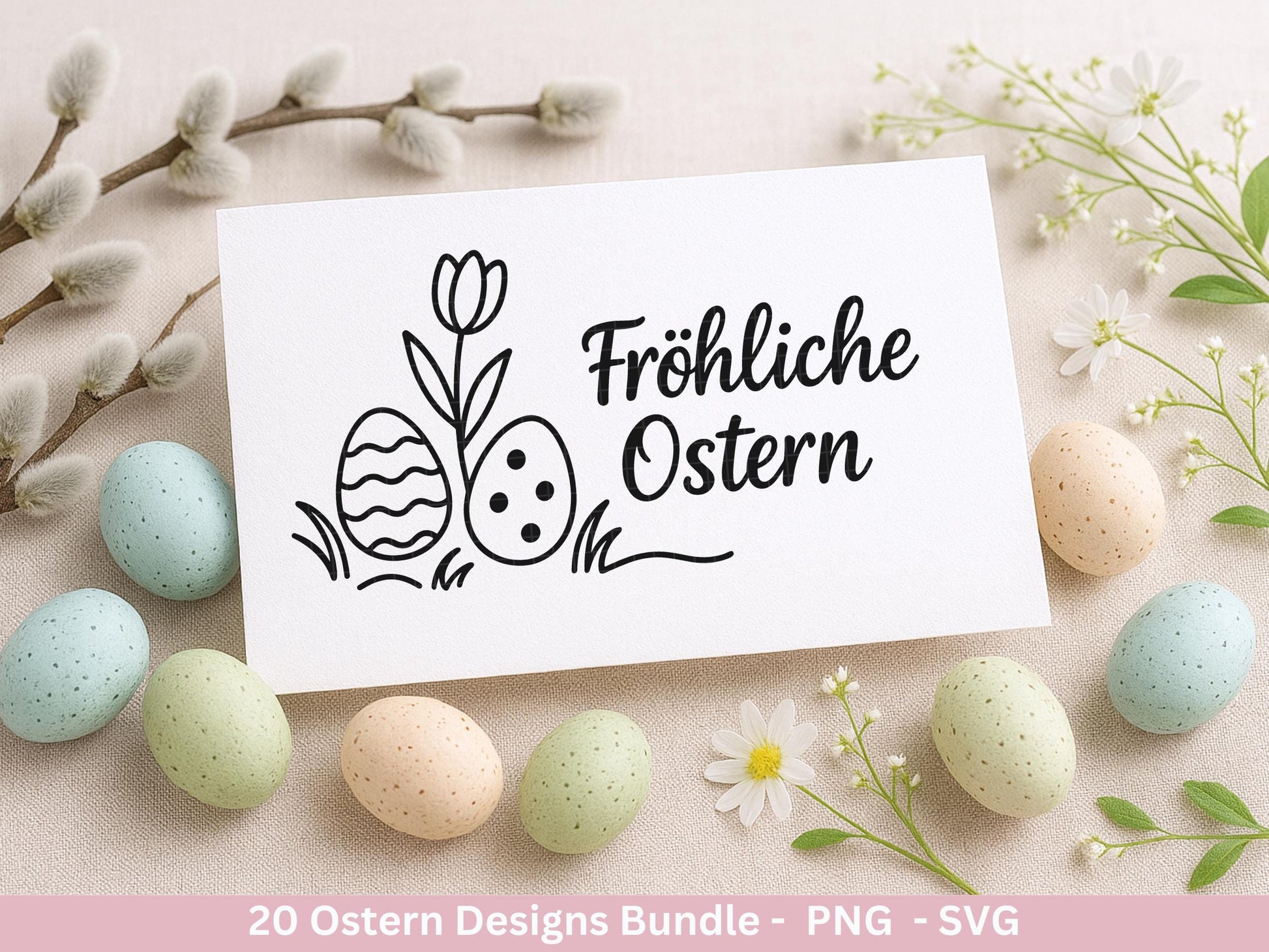 Ostern Plotterdatei Bundle – Süße Hasen & Frohe Ostern Sprüche | Deutsche Oster SVG Designs | Ostergrüße Motive Frühling | Cricut Laserdatei