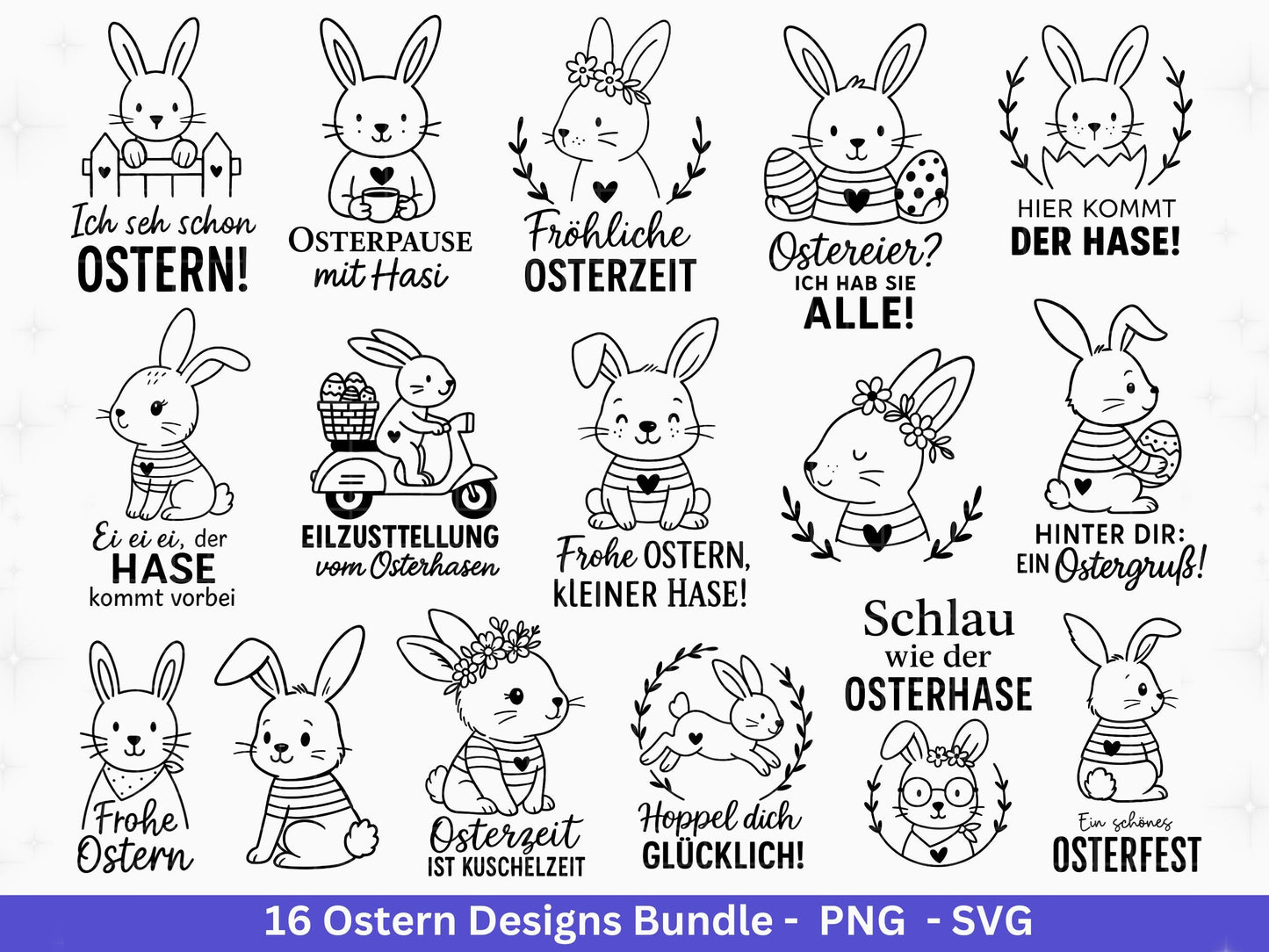 Ostern Plotterdatei Bundle – Niedliche Hasen & Lustige Oster Sprüche | Deutsche Oster SVG | Osterzeit Eiersuche Cricut Silhouette Laserdatei