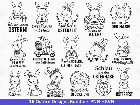 Ostern Plotterdatei Bundle – Niedliche Hasen & Lustige Oster Sprüche | Deutsche Oster SVG | Osterzeit Eiersuche Cricut Silhouette Laserdatei