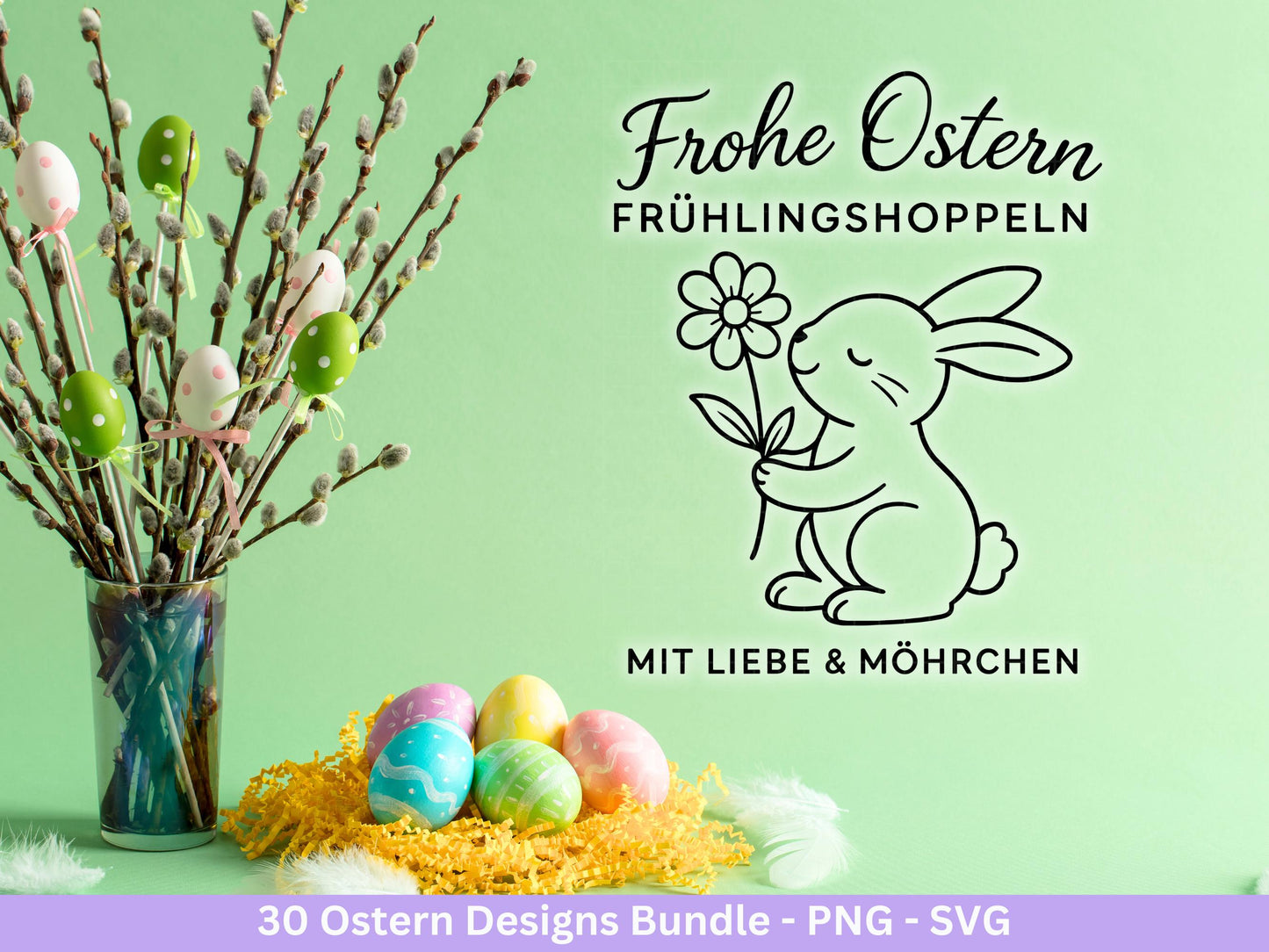 Ostern Plotterdatei Bundle – Frohe Ostern Sprüche & Hasen Designs | Deutsche Oster SVG Motive | Eiersuche Ostergrüße Cricut Laserdatei