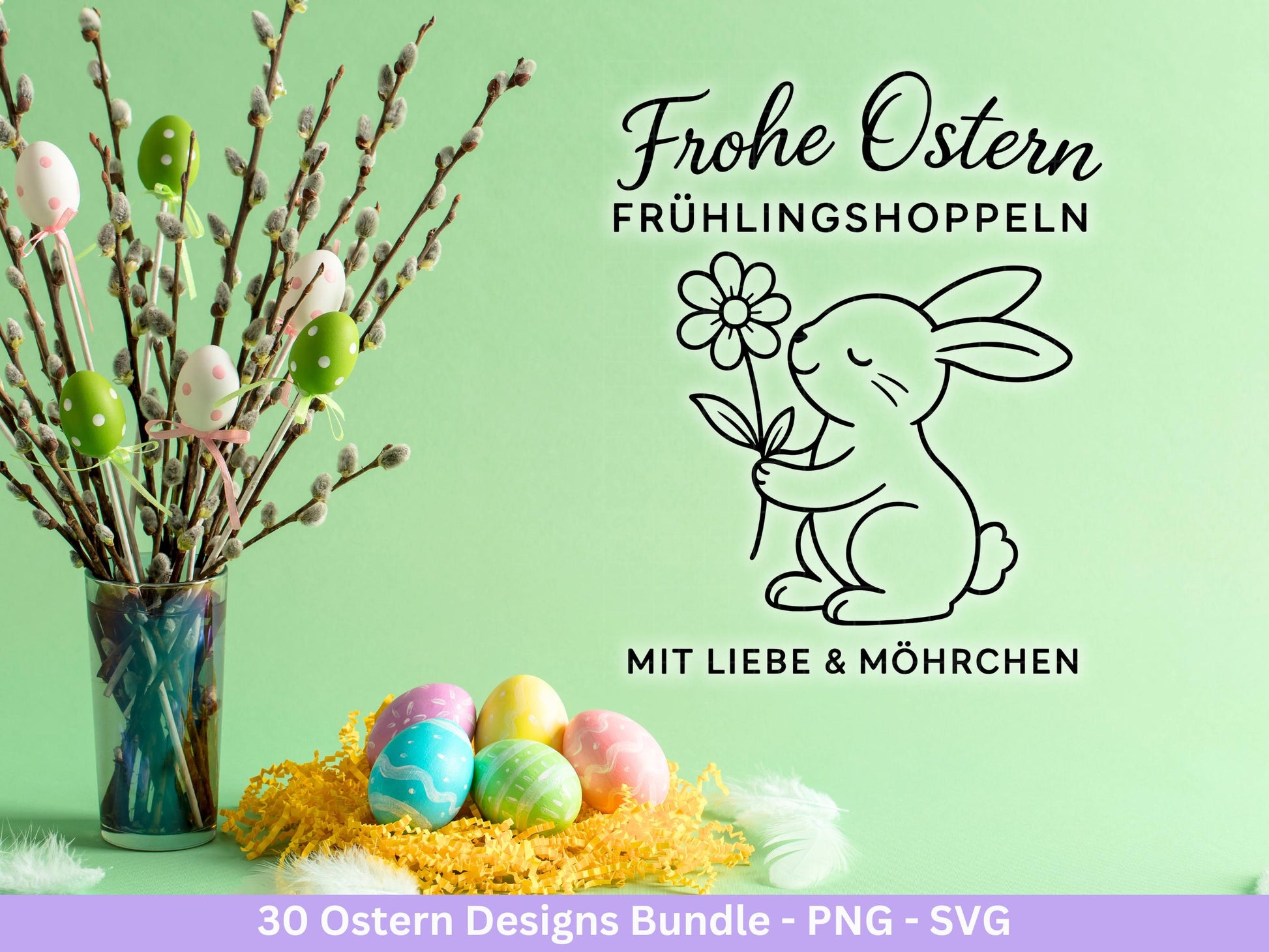 Ostern Plotterdatei Bundle – Frohe Ostern Sprüche & Hasen Designs | Deutsche Oster SVG Motive | Eiersuche Ostergrüße Cricut Laserdatei