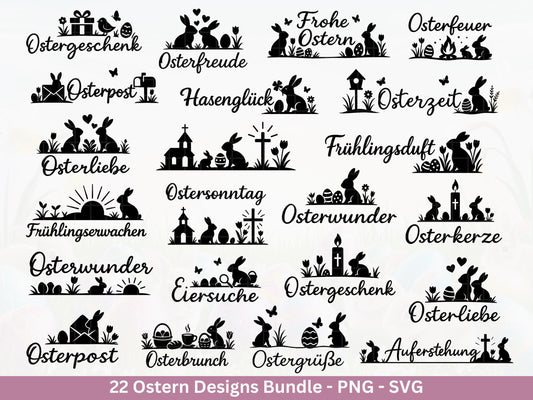 Ostern Plotterdatei Bundle – Silhouetten Hasen & Osterwörter | Deutsche Oster SVG Designs | Frühling Cricut Laserdatei Scherenschnitt Set