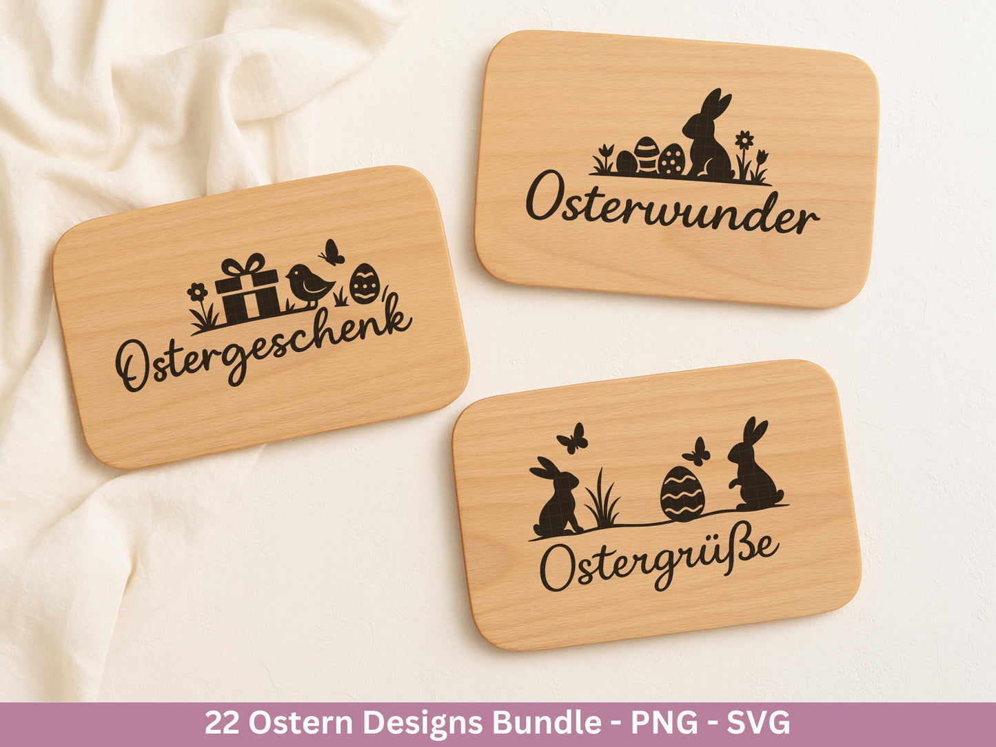 Ostern Plotterdatei Bundle – Silhouetten Hasen & Osterwörter | Deutsche Oster SVG Designs | Frühling Cricut Laserdatei Scherenschnitt Set