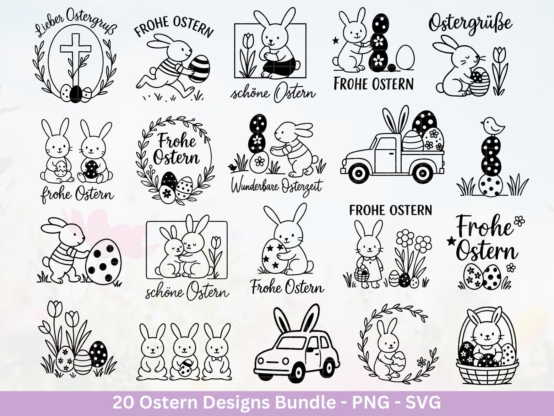 Ostern Plotterdatei Bundle – Süße Hasen Frohe Ostern Sprüche | Deutsche Oster SVG Designs | Ostergrüße Frühling Cricut Laserdatei Geschenk