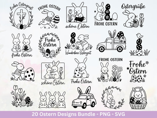 Ostern Plotterdatei Bundle – Süße Hasen Frohe Ostern Sprüche | Deutsche Oster SVG Designs | Ostergrüße Frühling Cricut Laserdatei Geschenk