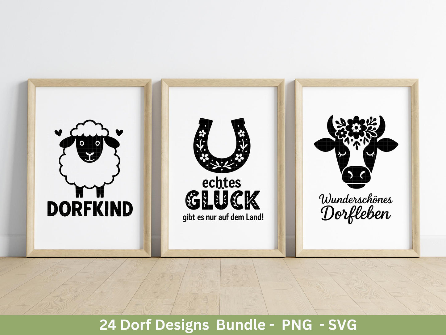 Dorfleben Plotterdatei Bundle – Dorfkind Sprüche & Bauernhof Motive | Landliebe SVG Designs | Traktor Tierliebe Cricut Silhouette Laserdatei