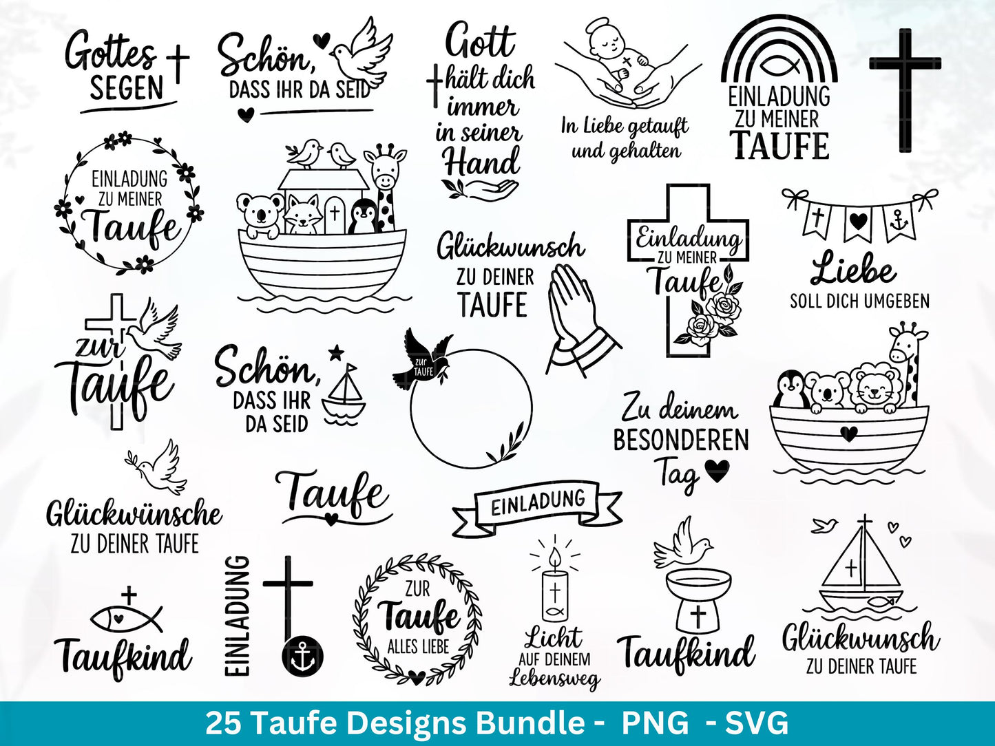 Taufe Plotterdatei Bundle – Einladung Taufe & Segenswünsche | Christliche SVG Designs | Taufkind Symbole Kreuz Kommunion Cricut Laserdatei