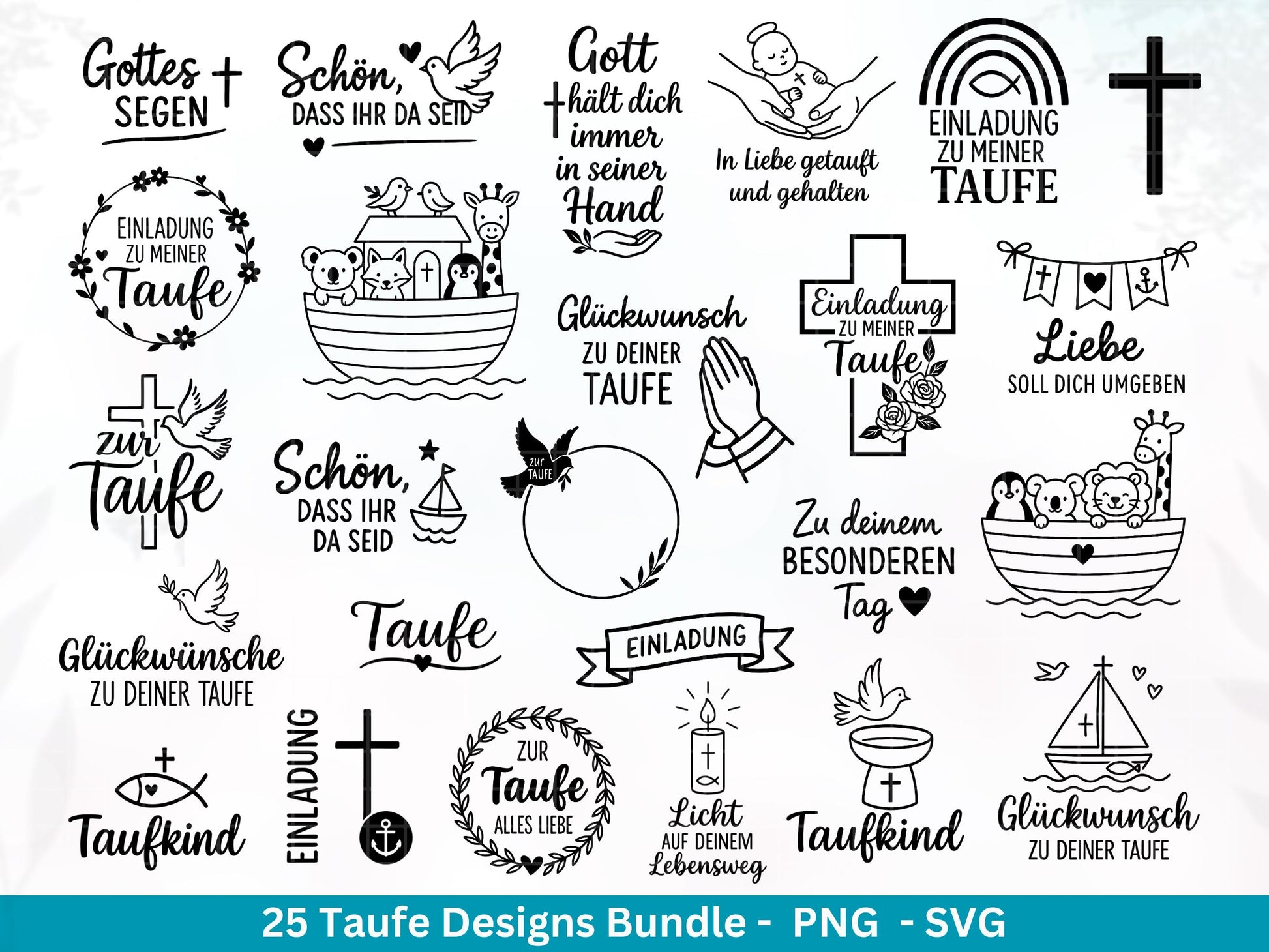 Taufe Plotterdatei Bundle – Einladung Taufe & Segenswünsche | Christliche SVG Designs | Taufkind Symbole Kreuz Kommunion Cricut Laserdatei