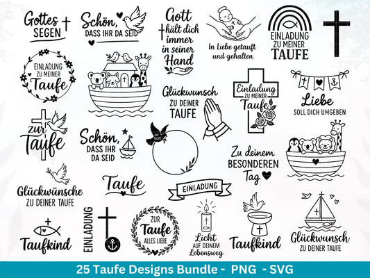 Taufe Plotterdatei Bundle – Einladung Taufe & Segenswünsche | Christliche SVG Designs | Taufkind Symbole Kreuz Kommunion Cricut Laserdatei