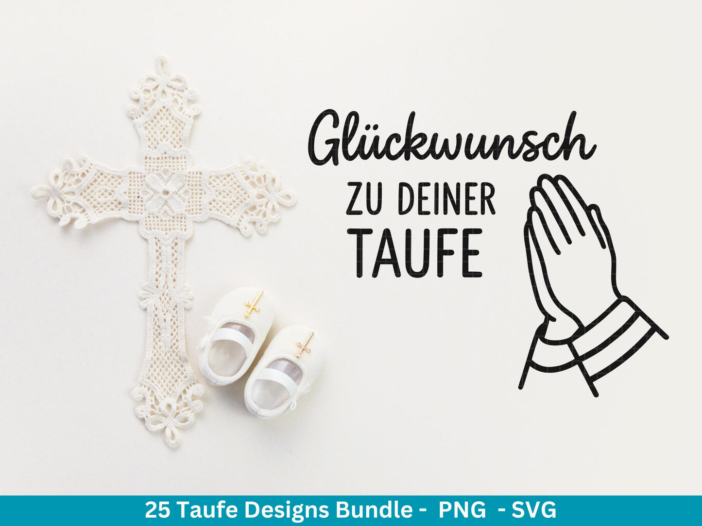 Taufe Plotterdatei Bundle – Einladung Taufe & Segenswünsche | Christliche SVG Designs | Taufkind Symbole Kreuz Kommunion Cricut Laserdatei