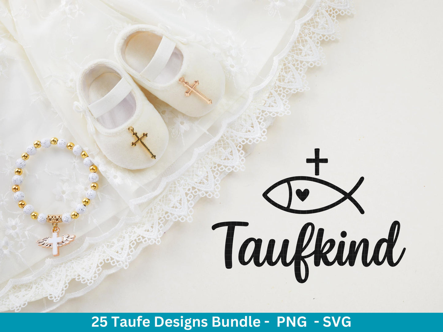 Taufe Plotterdatei Bundle – Einladung Taufe & Segenswünsche | Christliche SVG Designs | Taufkind Symbole Kreuz Kommunion Cricut Laserdatei