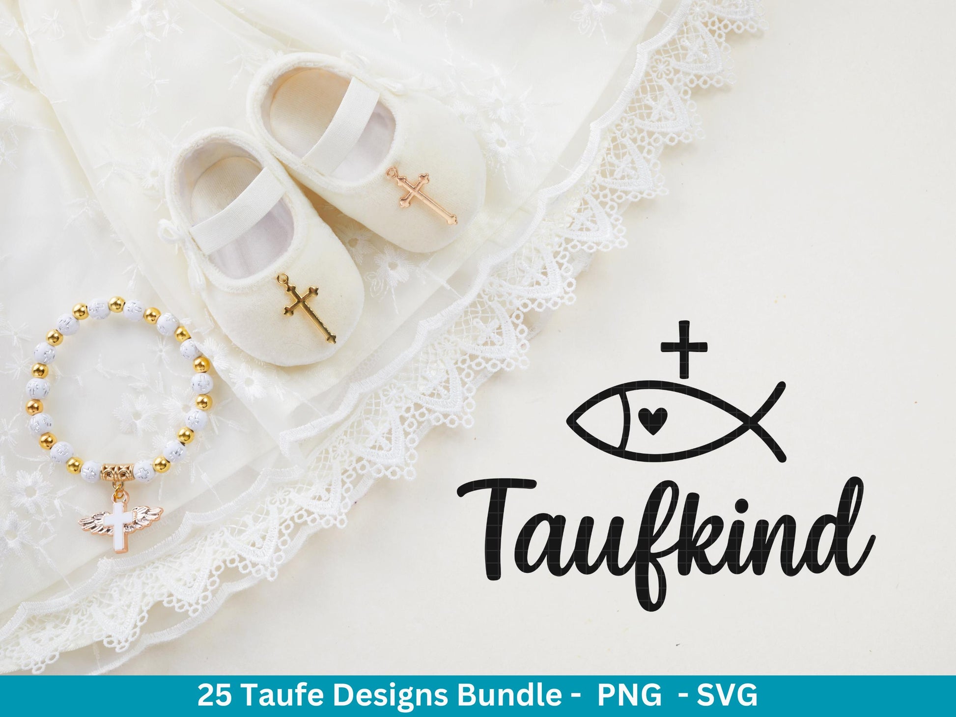 Taufe Plotterdatei Bundle – Einladung Taufe & Segenswünsche | Christliche SVG Designs | Taufkind Symbole Kreuz Kommunion Cricut Laserdatei