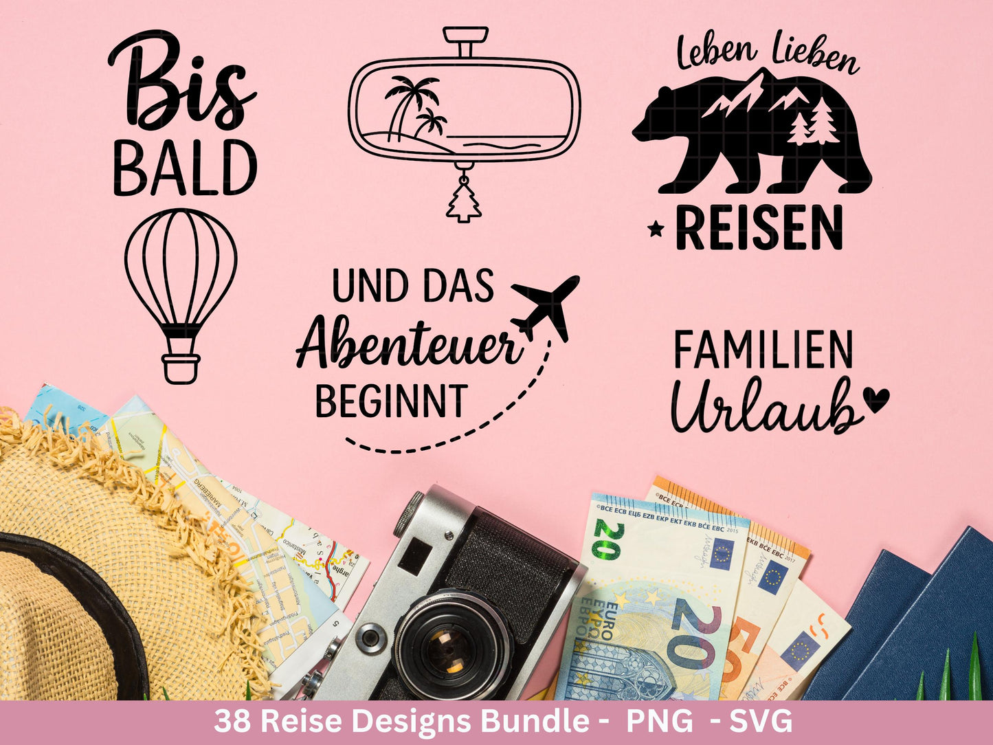 Reise Plotterdatei Bundle – Urlaub Sprüche & Abenteuer Motive | Travel SVG Designs | Sommer Meerweh Koffer Cricut Silhouette Laserdatei