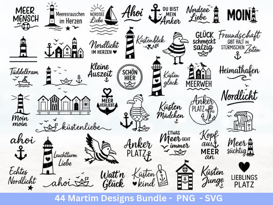Maritim Plotterdatei Bundle – Küstenliebe Sprüche & Leuchtturm Motive | Moin Nordsee Ostsee SVG | Möwen Anker Meer | Cricut Laserdatei Holz