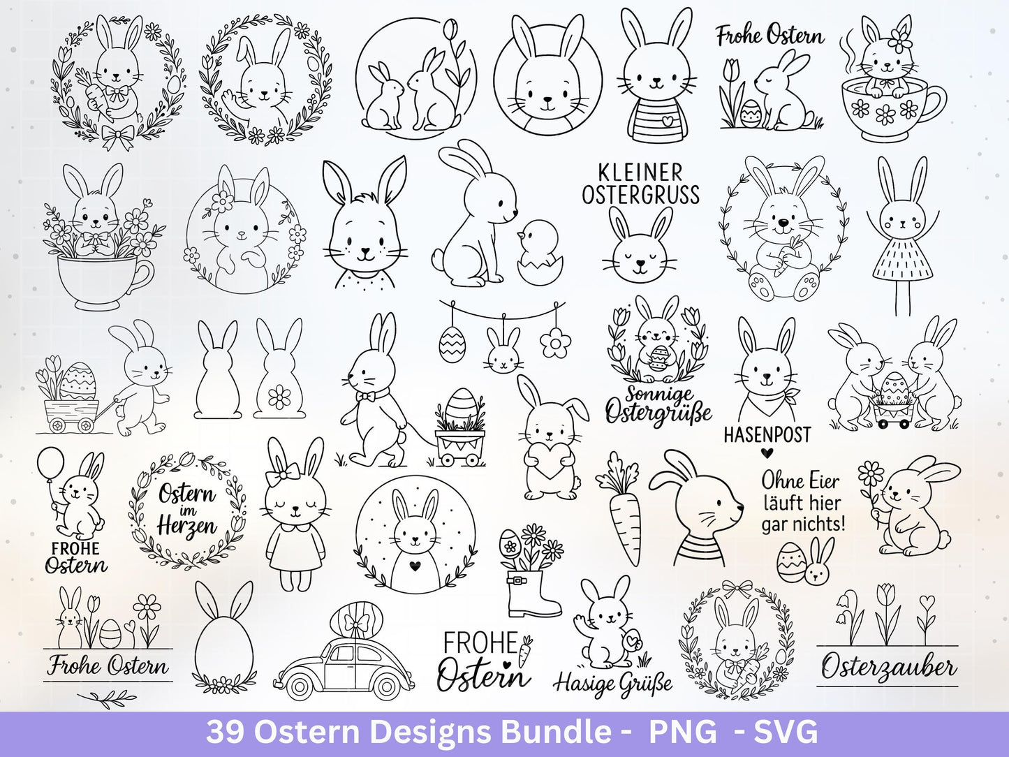 Ostern Plotterdatei Bundle – Süße Hasen & Ostergrüße Designs | Deutsche Oster SVG Motive | Frühling Ostern Cricut Silhouette Laserdatei