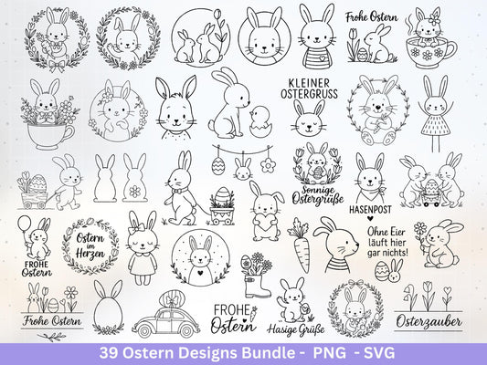Ostern Plotterdatei Bundle – Süße Hasen & Ostergrüße Designs | Deutsche Oster SVG Motive | Frühling Ostern Cricut Silhouette Laserdatei