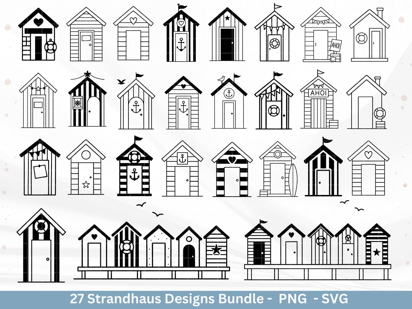 Strandhaus Plotterdatei Bundle – Maritime Strandhäuser & Küstenmotive | Meer SVG Designs | Nordsee Ostsee | Cricut Silhouette Laserdatei