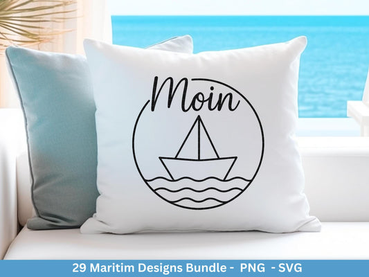 Maritim Plotterdatei Bundle – Küstenliebe & Moin Motive | Nordsee Ostsee SVG PNG | Leuchtturm, Boote, Möwen, Anker | Cricut Laserdatei
