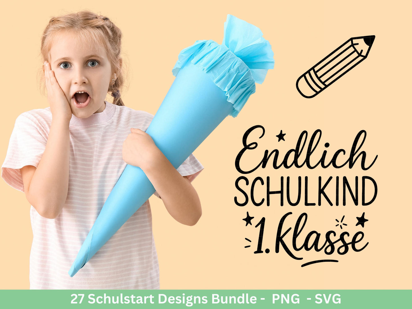 Einschulung Plotterdatei Bundle – Schulkind & Schulstart Sprüche | Deutsche Schule SVG | 1. Klasse Motive | Schulanfang Geschenk Laserdatei
