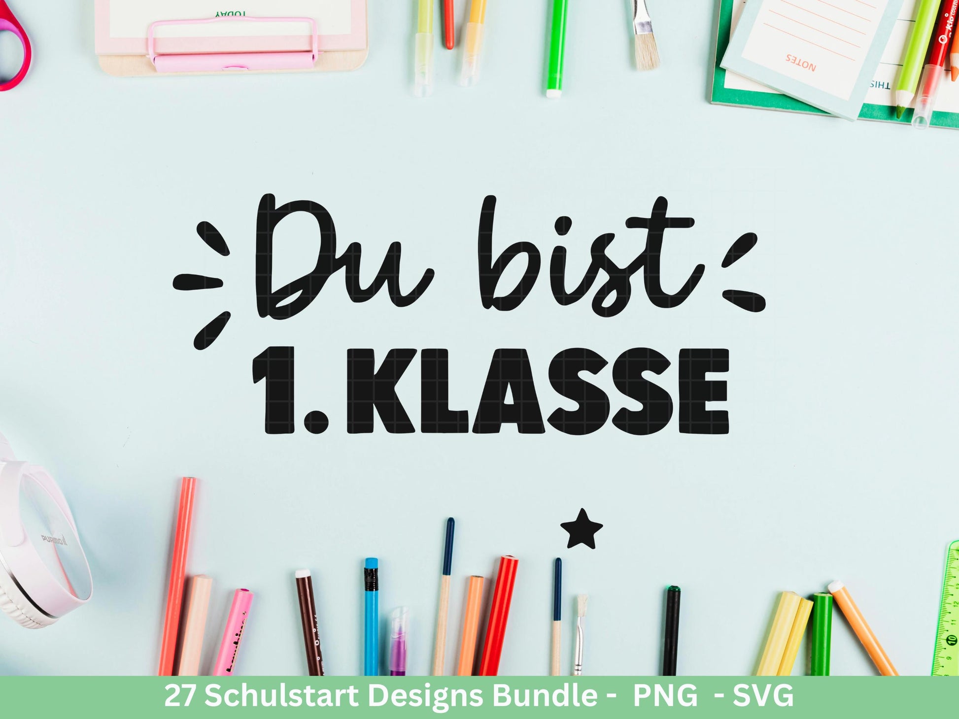 Einschulung Plotterdatei Bundle – Schulkind & Schulstart Sprüche | Deutsche Schule SVG | 1. Klasse Motive | Schulanfang Geschenk Laserdatei