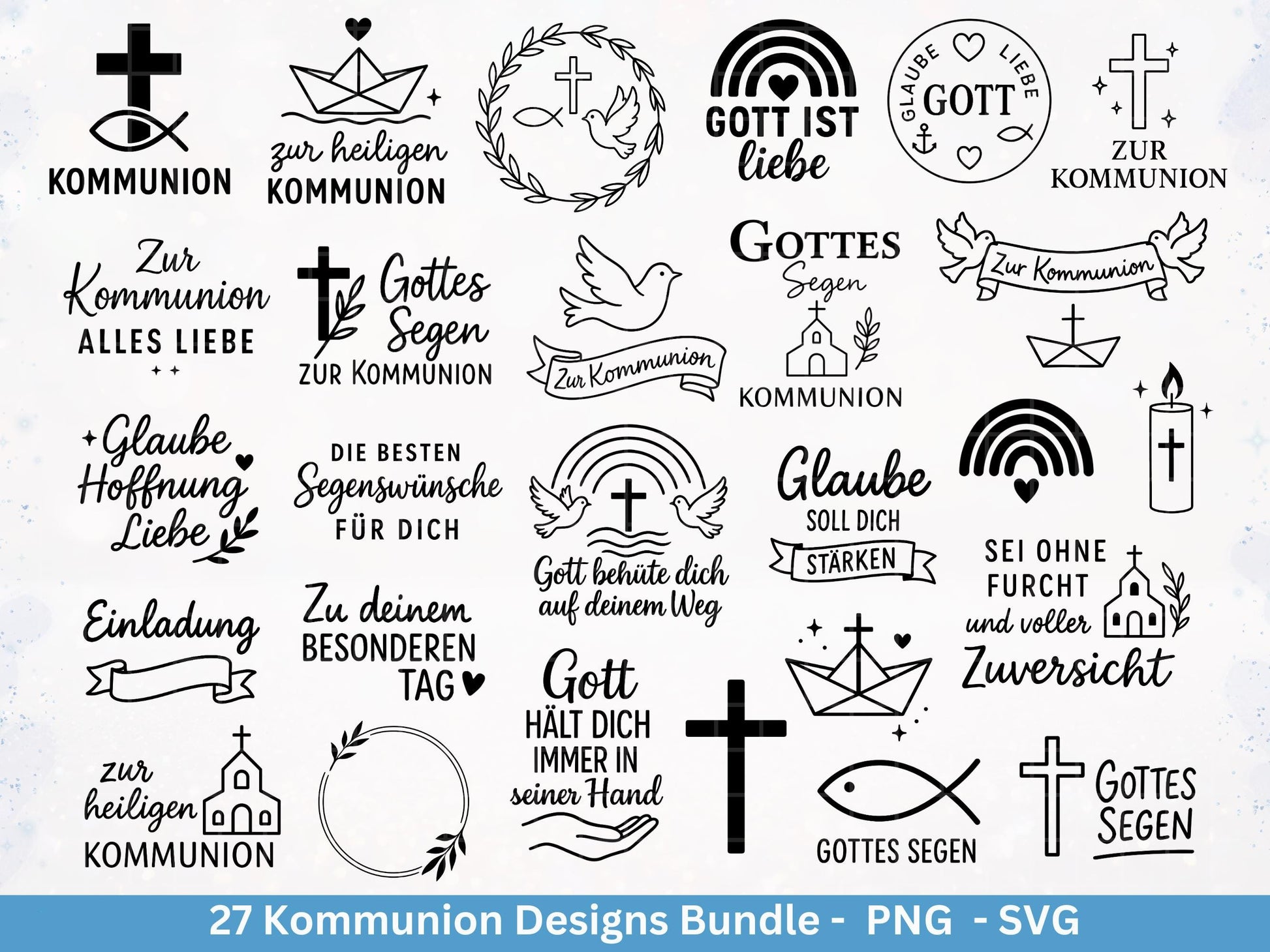 Kommunion Plotterdatei Bundle – Christliche Sprüche & Symbole | SVG PNG | Einladung, Geschenk, Deko | Cricut Laserdatei Kirche und Taufe