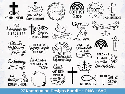 Kommunion Plotterdatei Bundle – Christliche Sprüche & Symbole | SVG PNG | Einladung, Geschenk, Deko | Cricut Laserdatei Kirche und Taufe