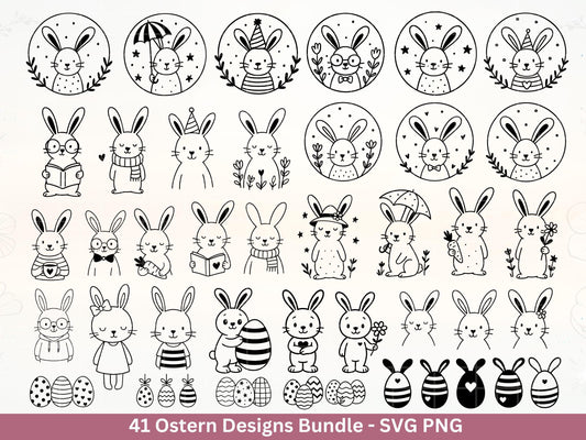 Ostern Plotterdatei Bundle – Süße Hasen & Oster Eier Designs | Deutsche Oster SVG Motive | Frühling Doodle | Cricut Silhouette Laserdatei