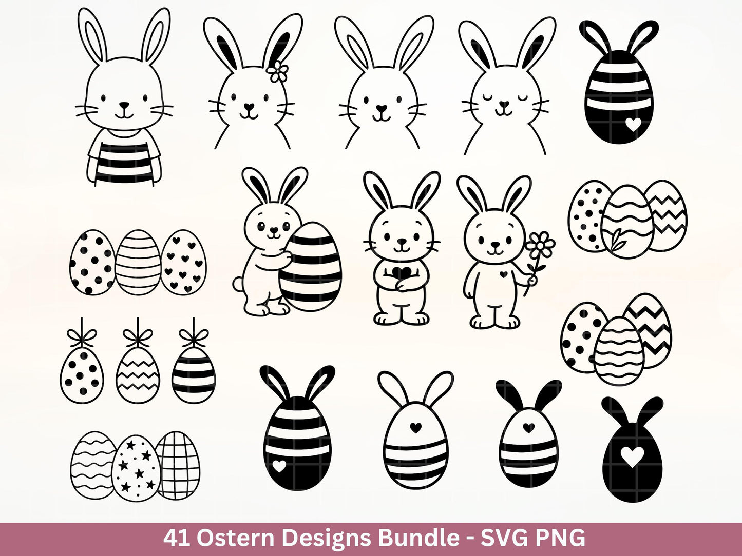 Ostern Plotterdatei Bundle – Süße Hasen & Oster Eier Designs | Deutsche Oster SVG Motive | Frühling Doodle | Cricut Silhouette Laserdatei