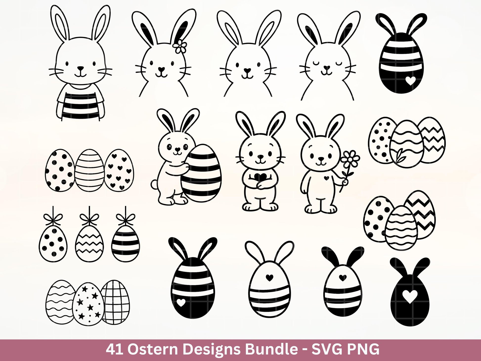 Ostern Plotterdatei Bundle – Süße Hasen & Oster Eier Designs | Deutsche Oster SVG Motive | Frühling Doodle | Cricut Silhouette Laserdatei