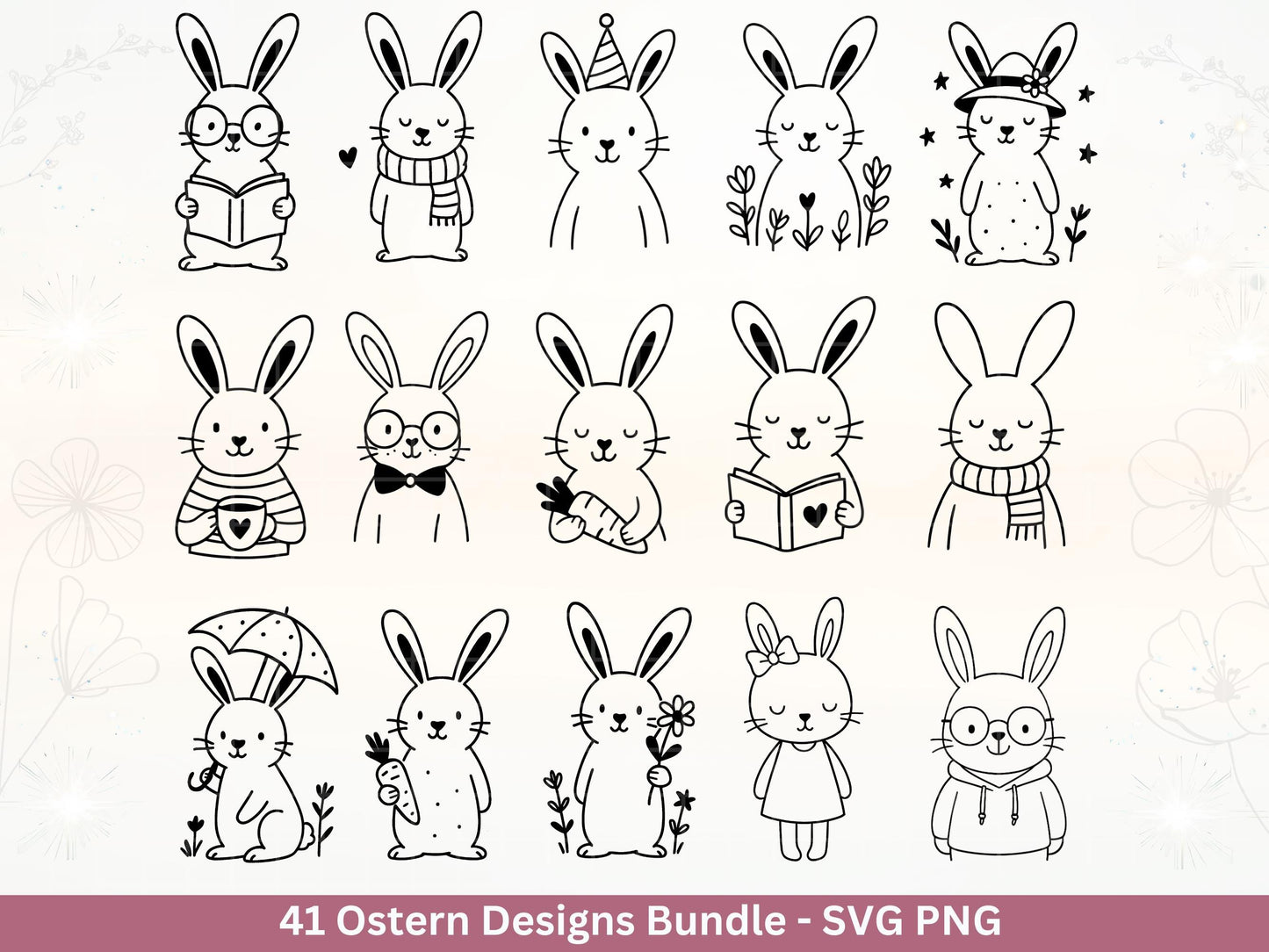 Ostern Plotterdatei Bundle – Süße Hasen & Oster Eier Designs | Deutsche Oster SVG Motive | Frühling Doodle | Cricut Silhouette Laserdatei