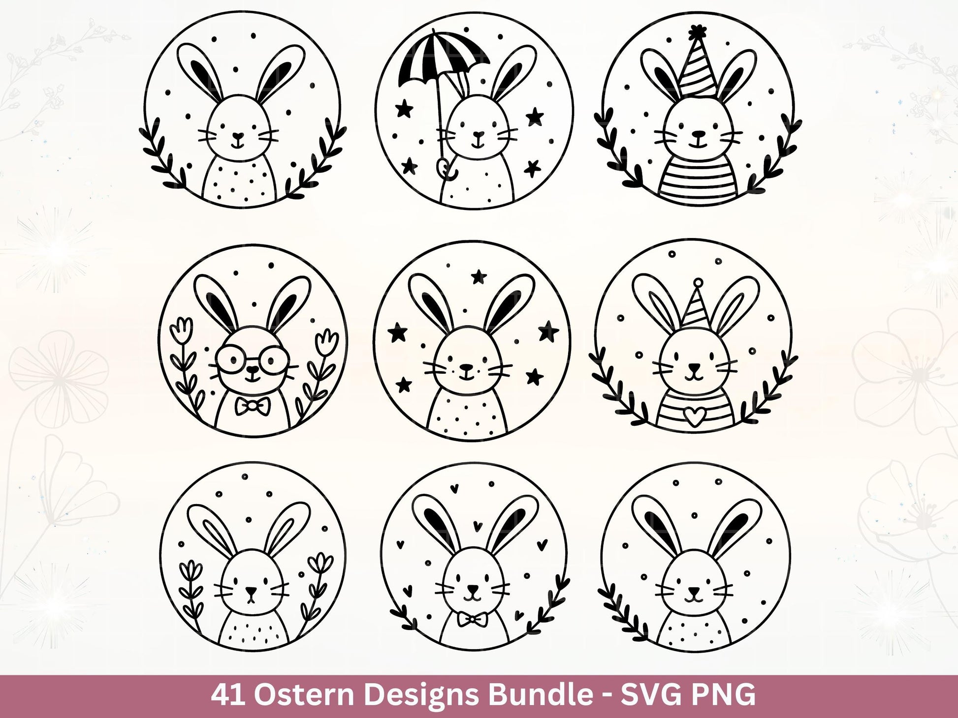 Ostern Plotterdatei Bundle – Süße Hasen & Oster Eier Designs | Deutsche Oster SVG Motive | Frühling Doodle | Cricut Silhouette Laserdatei