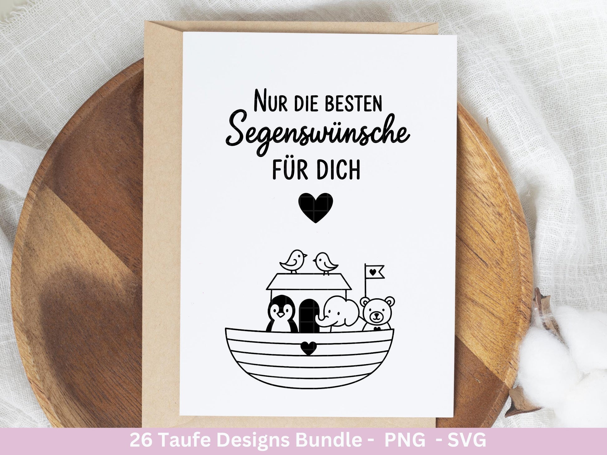 Taufe Plotterdatei Bundle – Einladung und Segenswünsche | Christliche Tauf SVG Designs | Taufkind Kreuz Regenbogen Boot | Cricut Laserdatei