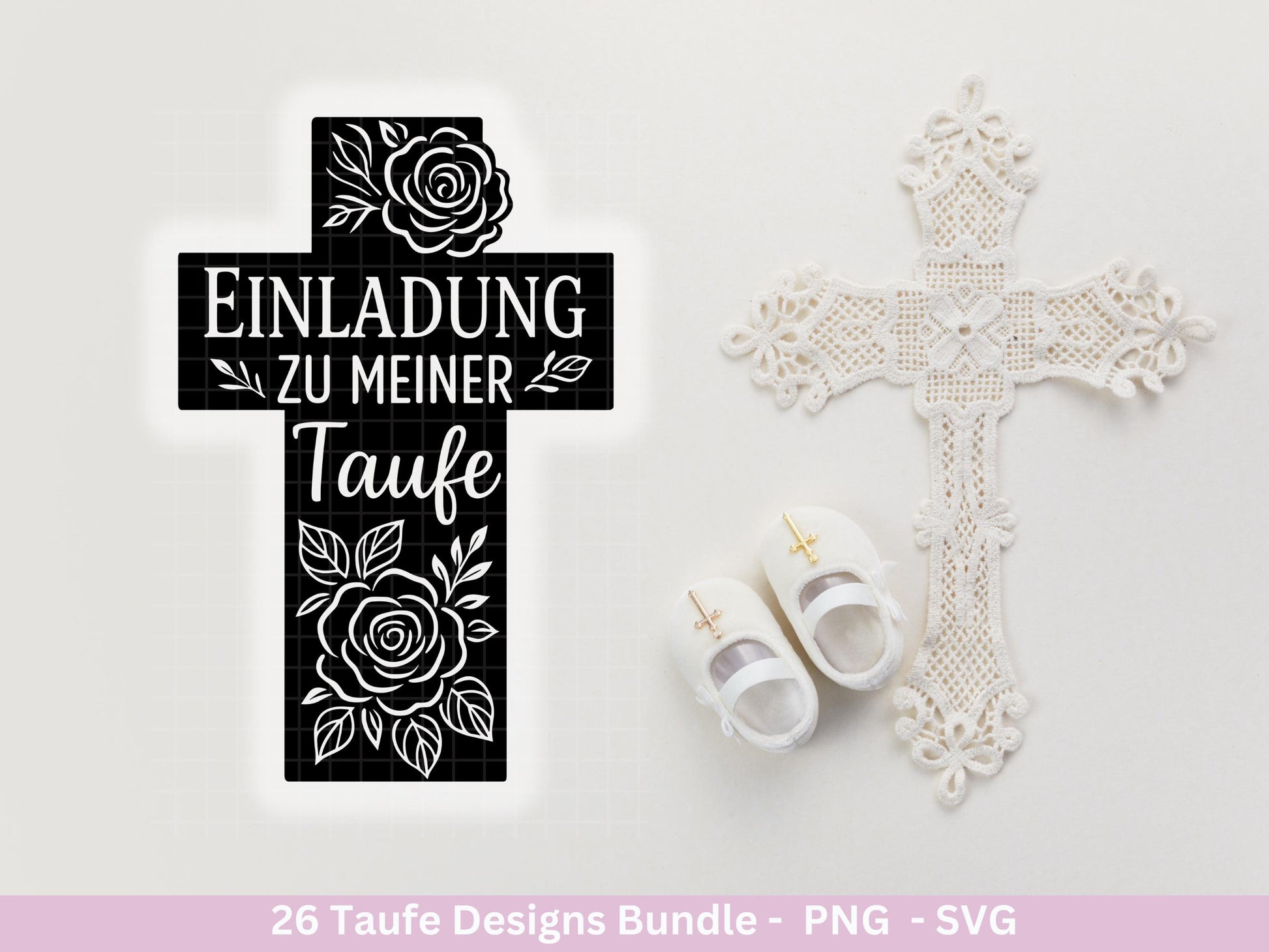 Taufe Plotterdatei Bundle – Einladung und Segenswünsche | Christliche Tauf SVG Designs | Taufkind Kreuz Regenbogen Boot | Cricut Laserdatei