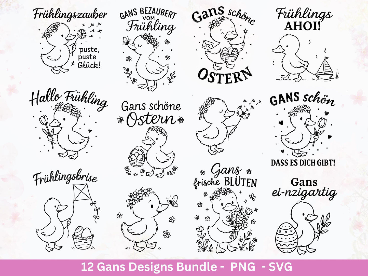 Gans Plotterdatei Bundle – Frühlings & Oster Gans Motive | Gans schöne Ostern Sprüche | Frühling SVG PNG | Cricut Laserdatei Geschenk