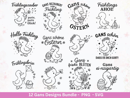 Gans Plotterdatei Bundle – Frühlings & Oster Gans Motive | Gans schöne Ostern Sprüche | Frühling SVG PNG | Cricut Laserdatei Geschenk