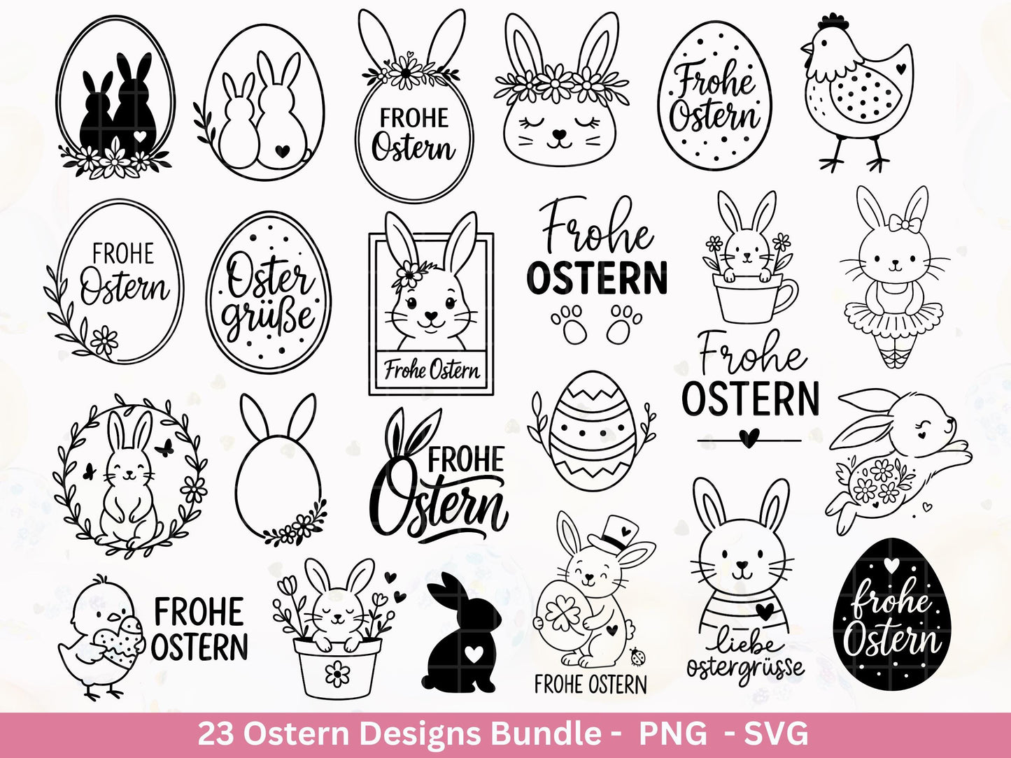 Ostern Plotterdatei Bundle – Hasen & Eier Motive | Frohe Ostern Sprüche SVG | Oster Deko | Geschenk | Laserdatei Frühling Deutsch Basteln