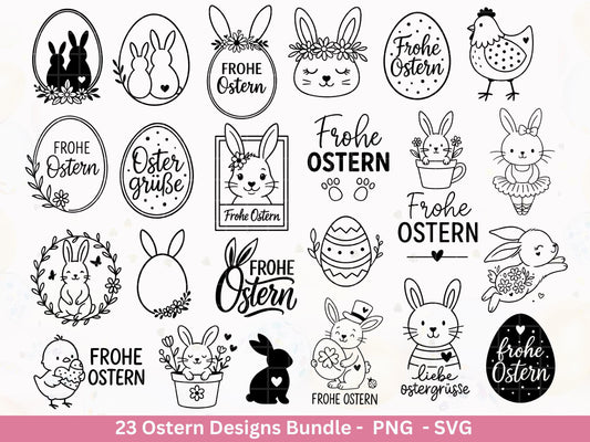 Ostern Plotterdatei Bundle – Hasen & Eier Motive | Frohe Ostern Sprüche SVG | Oster Deko | Geschenk | Laserdatei Frühling Deutsch Basteln