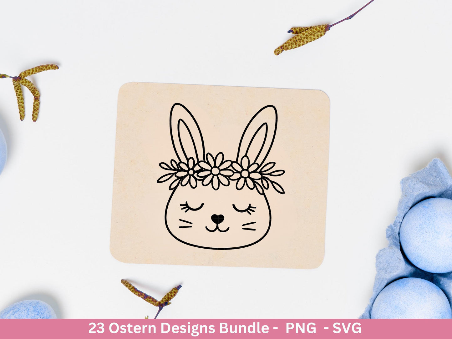 Ostern Plotterdatei Bundle – Hasen & Eier Motive | Frohe Ostern Sprüche SVG | Oster Deko | Geschenk | Laserdatei Frühling Deutsch Basteln