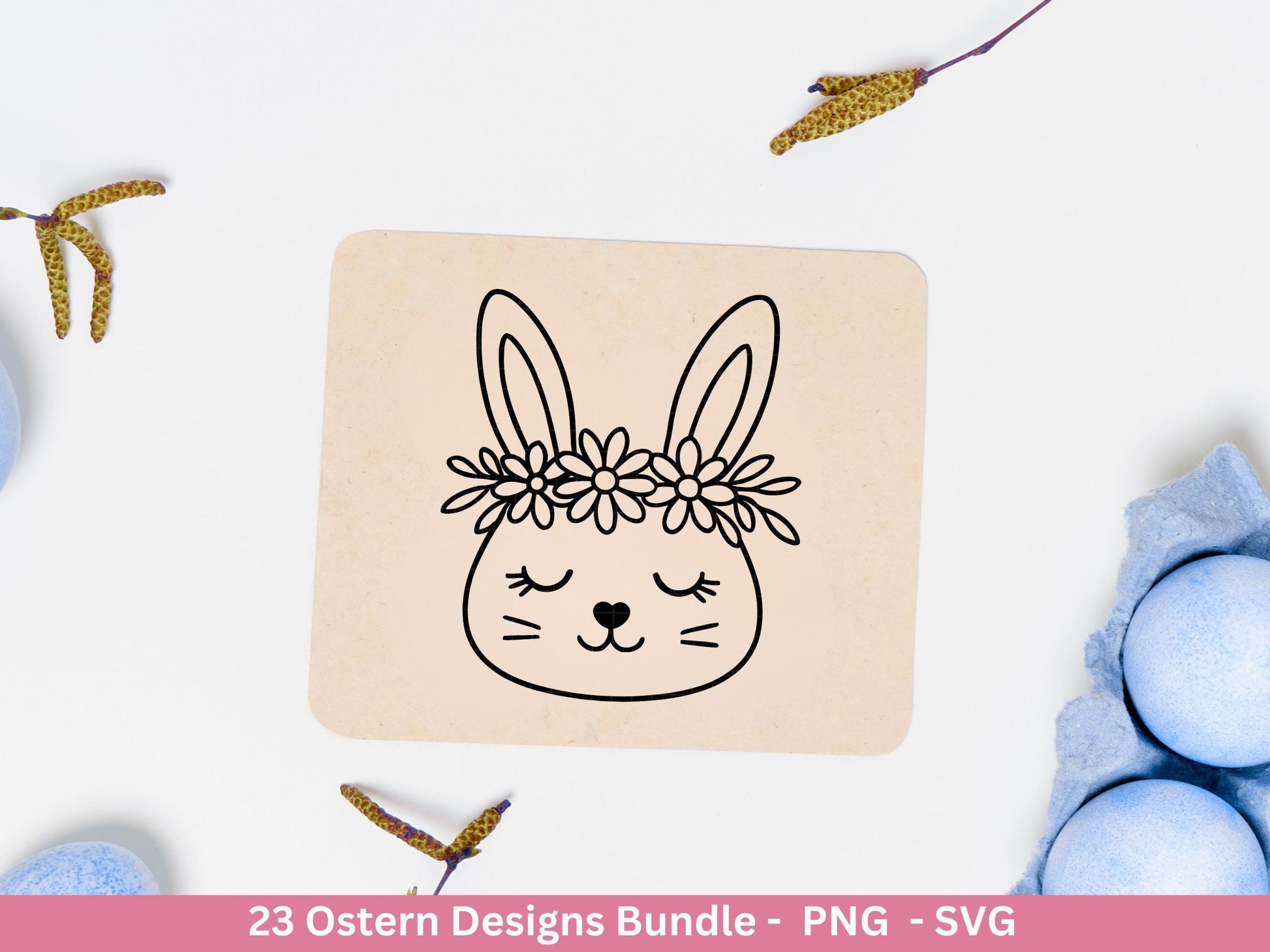 Ostern Plotterdatei Bundle – Hasen & Eier Motive | Frohe Ostern Sprüche SVG | Oster Deko | Geschenk | Laserdatei Frühling Deutsch Basteln